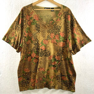 Maggie Barnes Womens Knit Top‎ Sz 4X Floral Animal Print Mature Office Stretch